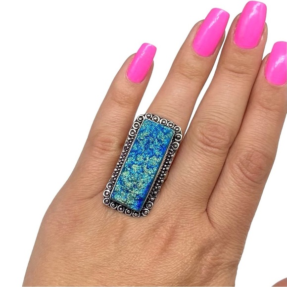 Hand Crafted Blue and Silver Statement Ring - Picture 1 of 6